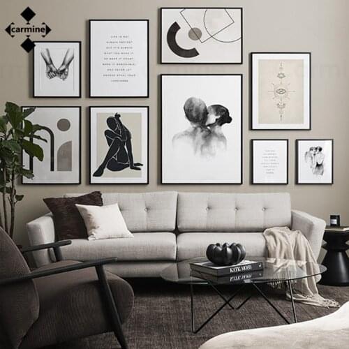 Minimalist Gray Wall Art Paintigs Nordic Hand In Hand Canvas Posters Geometric Lines Letters Posters and Prints for Home Decor