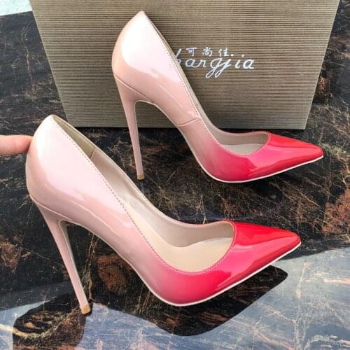 Fashion free shipping nude red Patent Leather Poined Toe Stiletto Heel high heel shoe pump HIGH-HEELED SHOES dress shoes