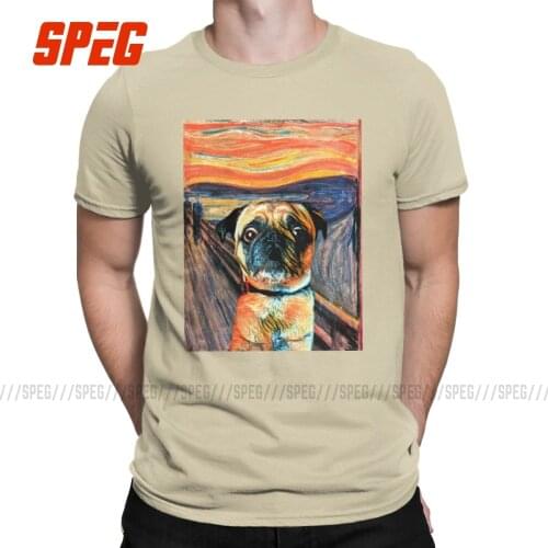The Pug Scream T Shirts Mens Pure Cotton Unique T-Shirt O Neck Dog Art Tee Shirt Short Sleeve Clothes Unique