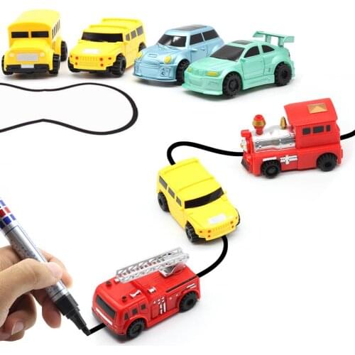 New Magic Pen Inductive Car Truck Follow Any Drawn Black Line Track Mini Toy Engineering Vehicles Educational Toy