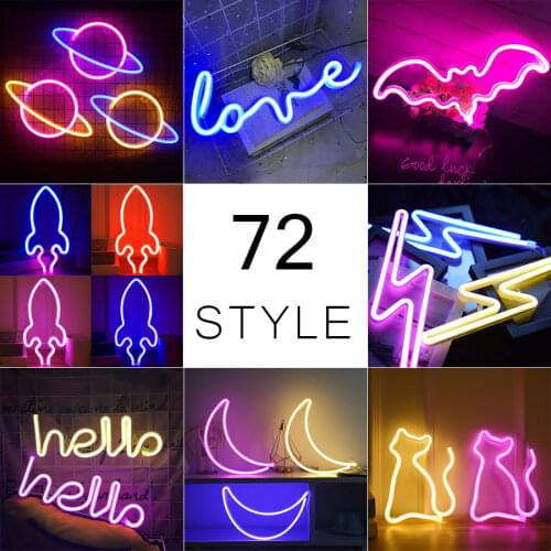 Wholesale 72 Styles Led Neon Light Colorful Rainbow Neon Sign for Room Home Party Wedding Decoration Xmas Gift Neon Lamp