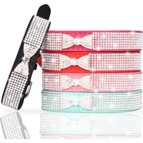 Crystal Bow Diamond Dog/Cat Necklace Cat Head Safety Buckle Pet Collar Puppy Kitty Collars Fashion Clothes Accessories