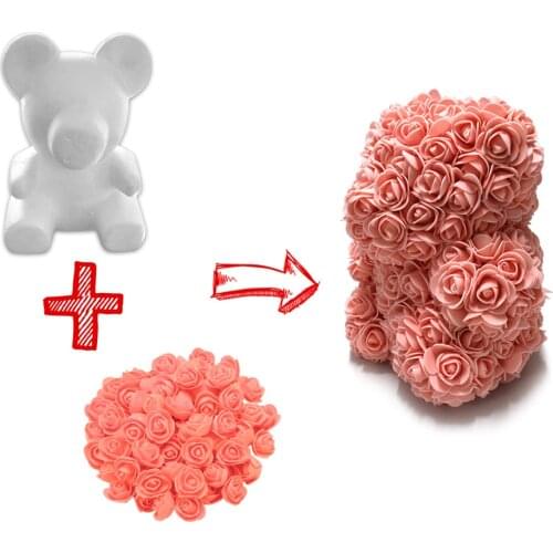 Foam Bear DIY Rose Bear Teddy Bear Artificial Forever Rose with Glue Tool Flower for Valentine Anniversary Decoration