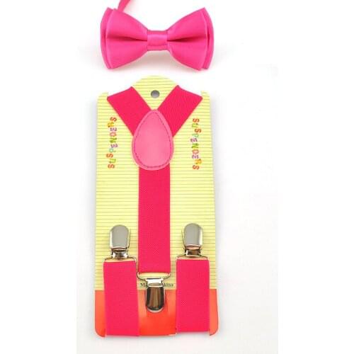 Suspenders For Trousers Bow tie Set Fashion Kids Children Boys Girls "Solid Hot pink" Y-Shape Braces Butterfly Knot Sets Gift