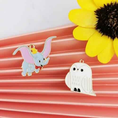 10pcs Cute Enamel Flying Elephant Owl Charms For Jewelry Making Earring Pendant Fashion Bracelet Necklace Finding Golden Metal