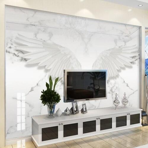 Custom Wallpaper Murals 3D Creative White Marble Pattern Feather Wings Mural Modern Living Room TV Background Photo Wall Paper