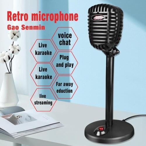 Retro USB Wired Microphone Noise Reduction Rotatable Computer Mic for Video Chat Conference Game Live Broadcast Accessories
