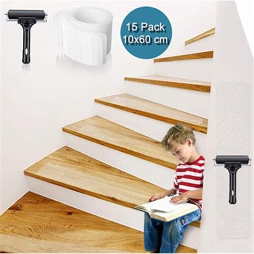 15PCS Non Slip Stair Treads Strips Safety Anti Slip Transparent Tape Safe Large Size Waterproof Bath Stairs Steps Floor Stickers