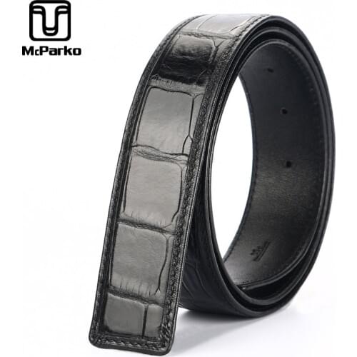 McParko Genuine Crocodile Leather Belt Without Buckle Formal Suit Belt with Eyelets Holes Fashion Crocodile Waist Belt Men 3.8cm