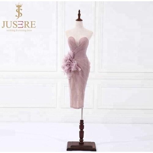 2020 Jusere Beads Knee-Length Classic Mermaid Sweetheart Pink Short Evening Dresses Prom Party Gown