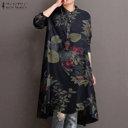 Spring Autumn Shirts Womens Print Blouse 2021 ZANZEA Casual Long Sleeve Tops Female Button Blusas Femininas Oversize Tunic