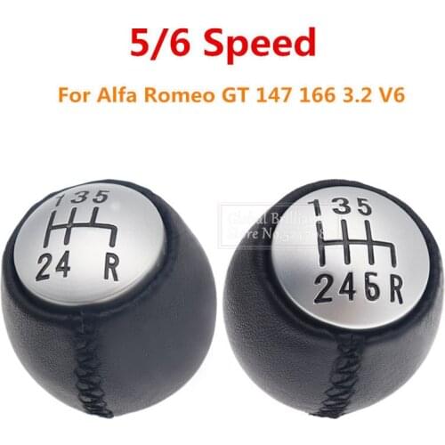 5 6 Speed Car Auto Manual Gear Shift Knob PU Leather Lever Shifter Handball Round 55347088 For Alfa Romeo GT 147 166 3.2 V6