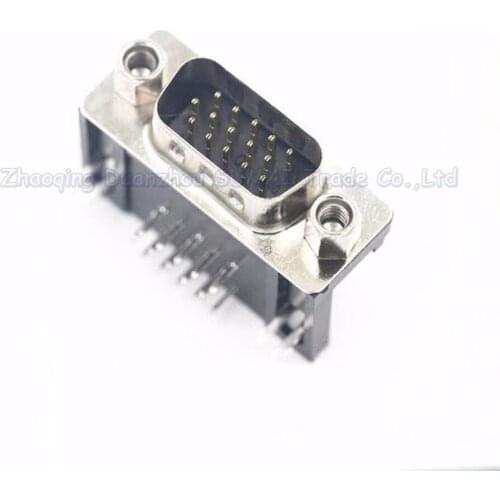 10pcs DB15 male connector DR15 male plug 15pin 3 rows 90 degree bend pin VGA connecting