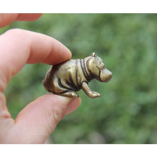 4.5 CM Chinese Pure Bronze Handwork Animal river horse Hippopotamus Hippo Statue