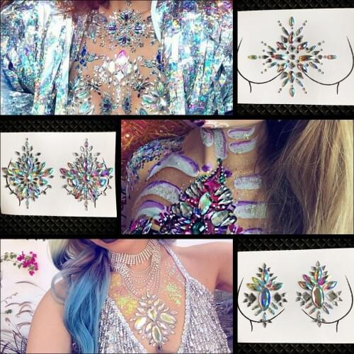 Breast Gems Body Jewels Rave Festival Rhinestone Glitter Body Jewelry Stick Crystal Tattoo Nipple Chest Crystal for Halloween