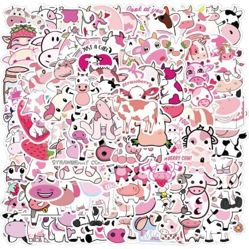 Pack of 100Pcs Cows Stickers For Skateboard Laptop Luggage Water Bottle Bicycle Decals Kids Toys