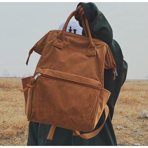 Corduroy Backpacks For Women 2020 Fashion Winter Casual Style Ladies Solid Color Back Pack Female Teens Girls School Backpack