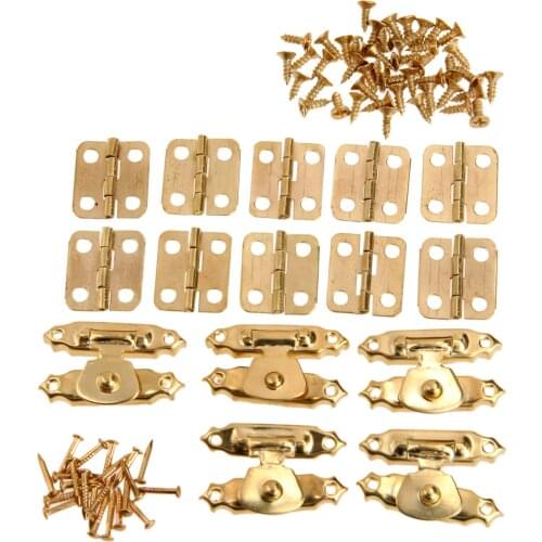 15pcs/lot Vintage Gold Round Hinges Iron Decorative + Antique Latch Hasps Jewelry Box Toggle Lock Furniture Fittings Hardware