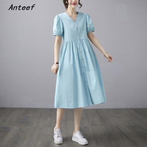 Short sleeve cotton vintage dresses for women casual loose long woman summer dress elegant clothes 2021 sundress
