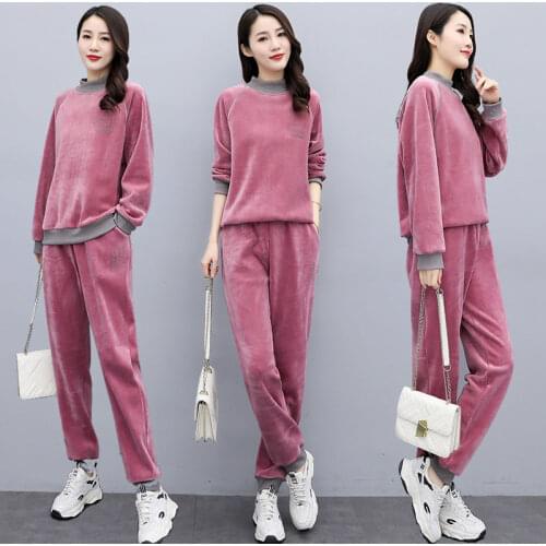 Winter Thick Velvet Women Sportswear Tracksuit Loose Warm Running Jogging Outfit Casual Athletic Set Sport Suit Sweatshirt+pant