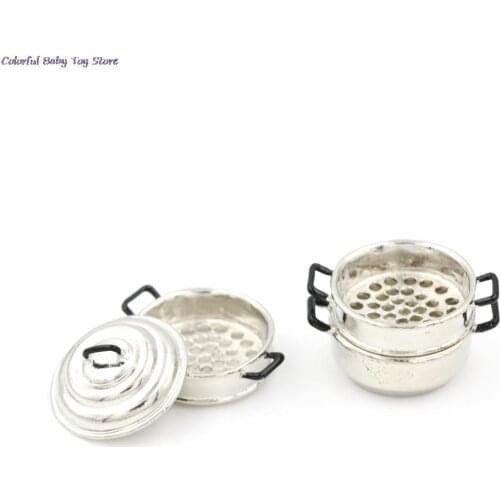 1set 1:12 Kitchen Decor Toy Metal Cooking Micro 3-layers Steamer Pot Doll House Miniature