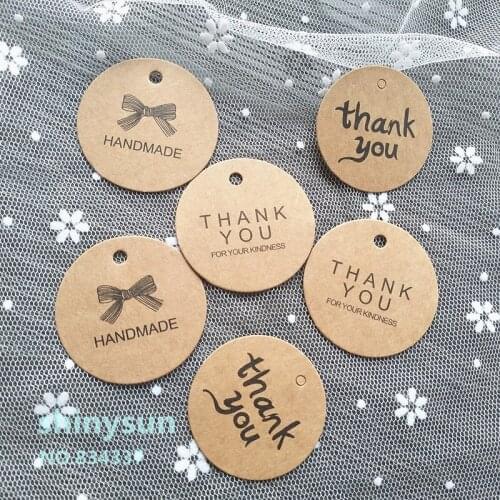 100pcs/lot 3 style Circular Kraft paper tag "thank you""hand made" Hang tag Gift Hang tag 4.3cm