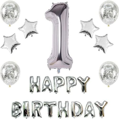 1st Birthday Boy Decoration Set,Number 1 Mylar Silver Balloons Baby First Birthday Decoration with Happy Birthday Banner
