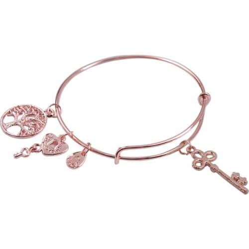 5PCS Fashion Rose Gold Color Plate Expandable Wire Bracelet Bangle