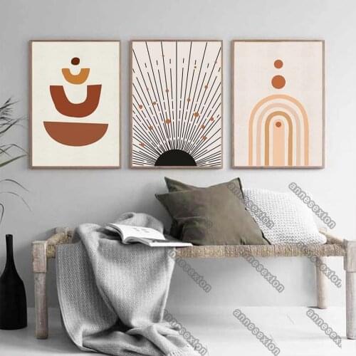 Abstract Arch Shape Lines Orange Little Balls Modern Style Canvas Painting Poster and Print for Living Rooms Bedroom Wall Decora