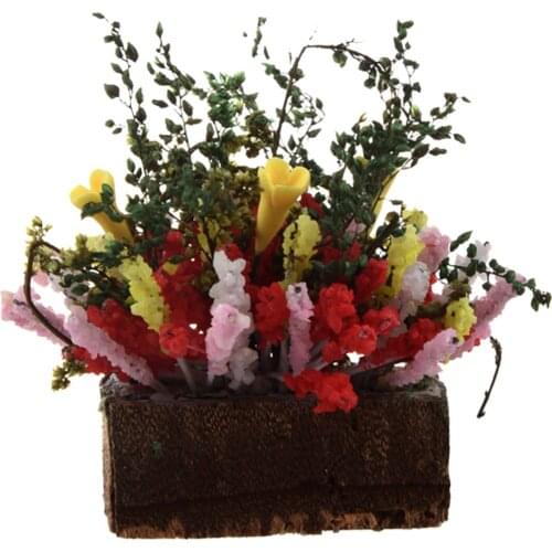 ABWE Best Sale 1/12 Dollhouse Miniature Multicolor Flower Bush With Wood Pot