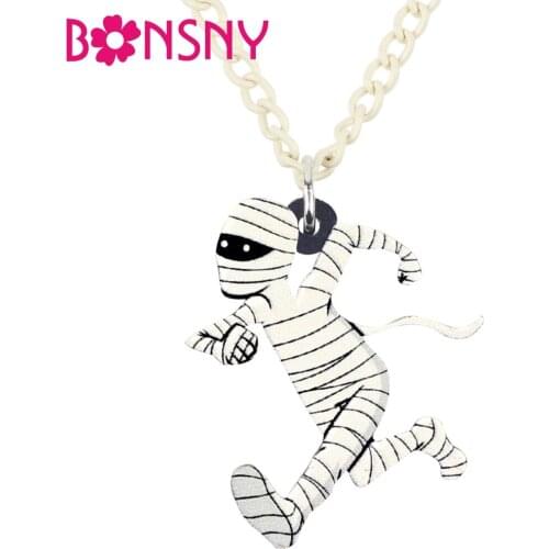 Bonsny Acrylic Halloween Running Mummy Zombie Necklace Pendant Chain Choker Collar Anime Party Jewelry For Women Girls Wholesale