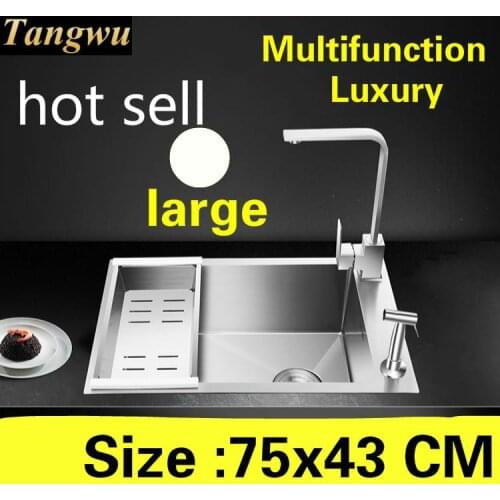 Free shipping Apartment high quality large kitchen manual sink single trough vogue 304 stainless steel hot sell 750x430 MM