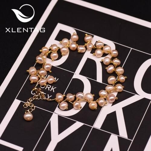 Xlentag Handmade Natural Fresh Water Pink Pearl Bracelets For Women Wedding Engagement Femme Fine Jewelry pulsera hombre GB0193C