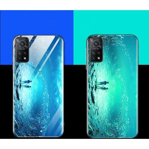 For Xiaomi Mi 10T Pro Case Luxury Luminous Hard Tempered Glass Protective Cover Case for xiaomi mi 10t 10tpro mi10t phone shell