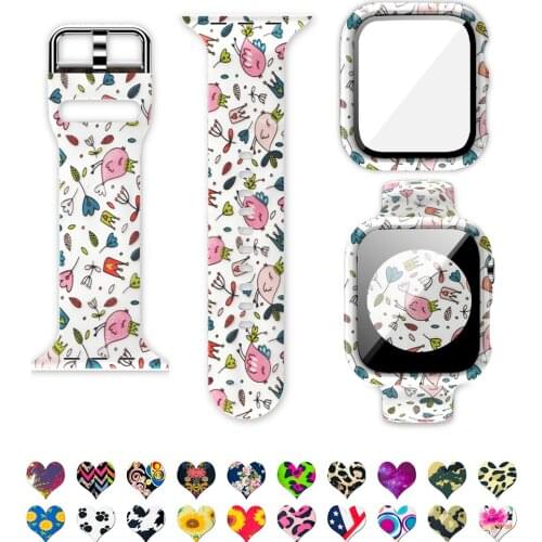 Box+Glass+Case+Strap For Apple Watch band 44mm 40mm 38mm 42mm Printed watchband Silicone correa bracelet iWatch 3 4 5 6 se