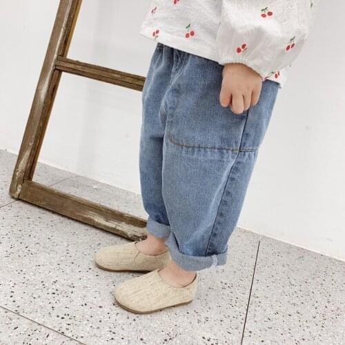 Girls' jeans 2019 new autumn harem pants Korean solid color pants loose childrens sports leisure harem pants