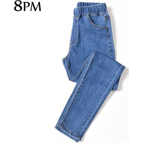 Plus Size Elastic Waist Stretchy Pants Denim Trousers Bagger Spring Summer Boyfriend Jeans For Women Mom Jeans ouc551aJ