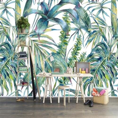 Wellyu papel de parede para quarto Nordic hand-painted tropical leaves TV background wall custom large mural green wallpaper
