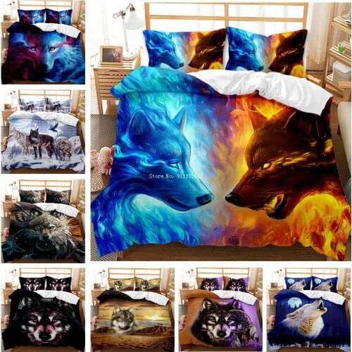Ethnic Style Animal Wolf Bedding Set 2/3 Piece King Queen Size Down Bed Cover Pillowcase Bedroom Decoration Home Textile