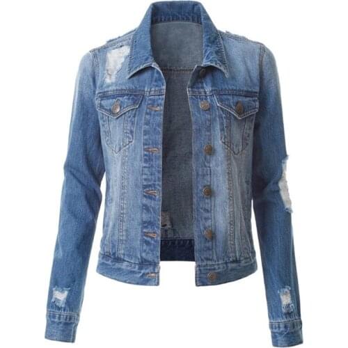 Vintage Denim Jacket Women Jean Fashion Solid Color Stylish Streetwear Chic New Slim Hole Casual Explosion Top Female Coat