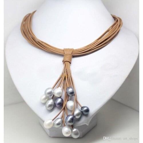 Fashion Jewelry White Black Pearl leather Beauty magnet Necklace