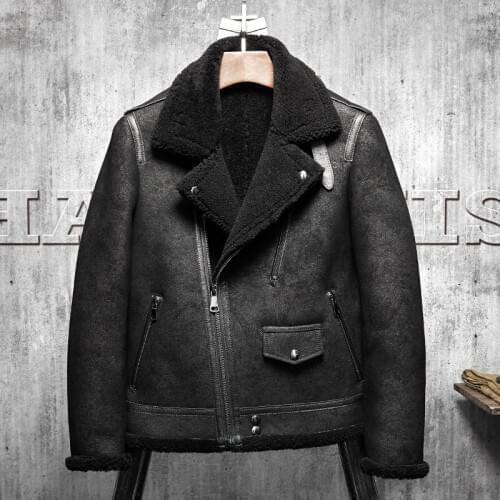Mens Shearling Coat Mens Fur Coat Bomber B3 Flight Jacket