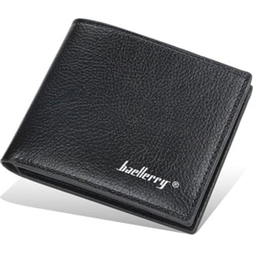 Baellerry Mens Horizontal Wallet Soft Leather Lychee Pattern Card Position Wallet Bag Short Open Coin Purse