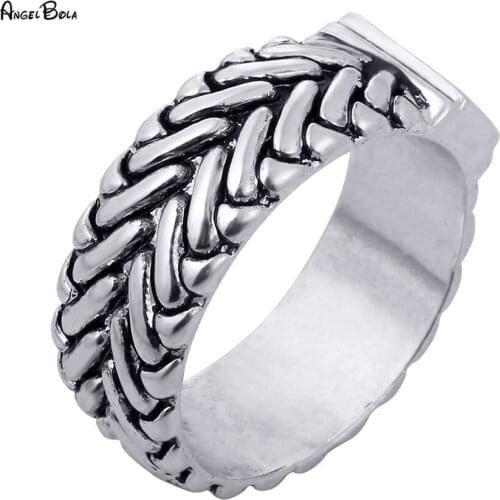 New Fashion Tire Pattern Mens Buddha Chain Link Finger Ring Ancient Silver color Mans Ring for Man Woman No Fade Jewelry