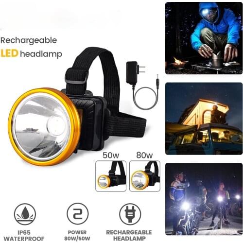 The New LED Emergency Strong Headlight 50W80W Outdoor Waterproof Lighting Head-mounted Camping Night Fishing Headlight