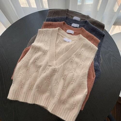 Autumn Women Sweater Korean Womens Elegant Student V neck Loose Casual Knitting Tops Outerwear Knitwear Vest