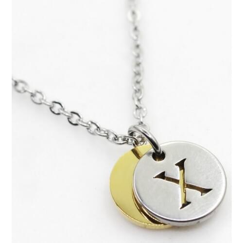 Stainless Steel Alphabet X 6pcs Initial Necklace Pendant Women Men Jewelry Stainless Steel Round Coin Letter Necklace Jewelry