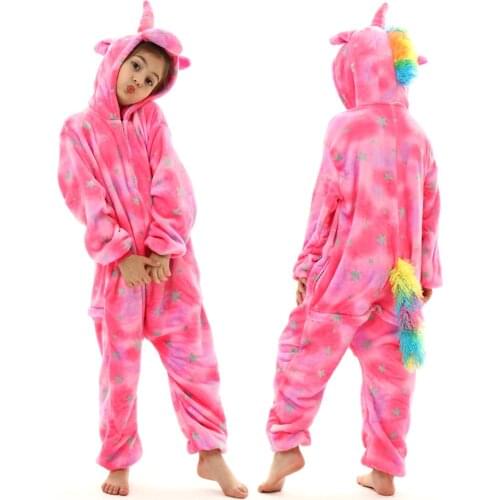 Pink Unicorn Onesies Unisex Stitch Kigurumi Animal Girls Pajamas Baby Winter Warm Sleepwear Anime Costumes Cartoon Jumpsuit