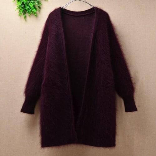 Heavy thick top mujer femme autumn winter fashion plush mink cashmere cardigan angora fur knitted wool loose sweater coat mantle warm swing