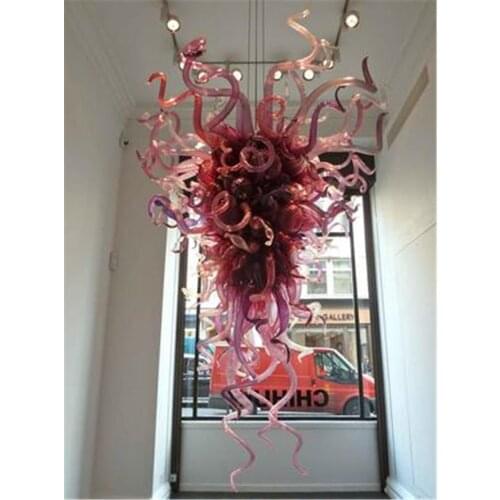 Superior Design European High Ceiling Pink Chandelier Lighting Murano Glass Pendant Lamps